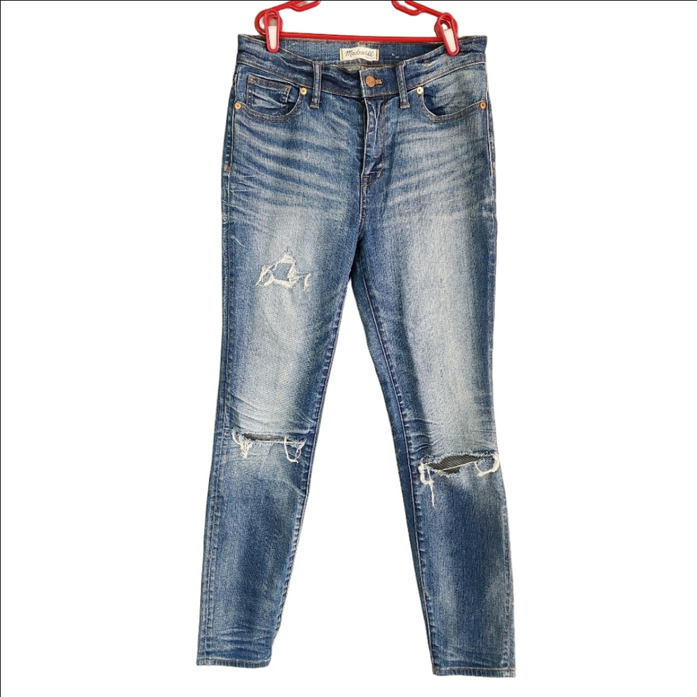Madewell High Rise Skinny Crop Medium Wash Distressed Jean womens Size 29